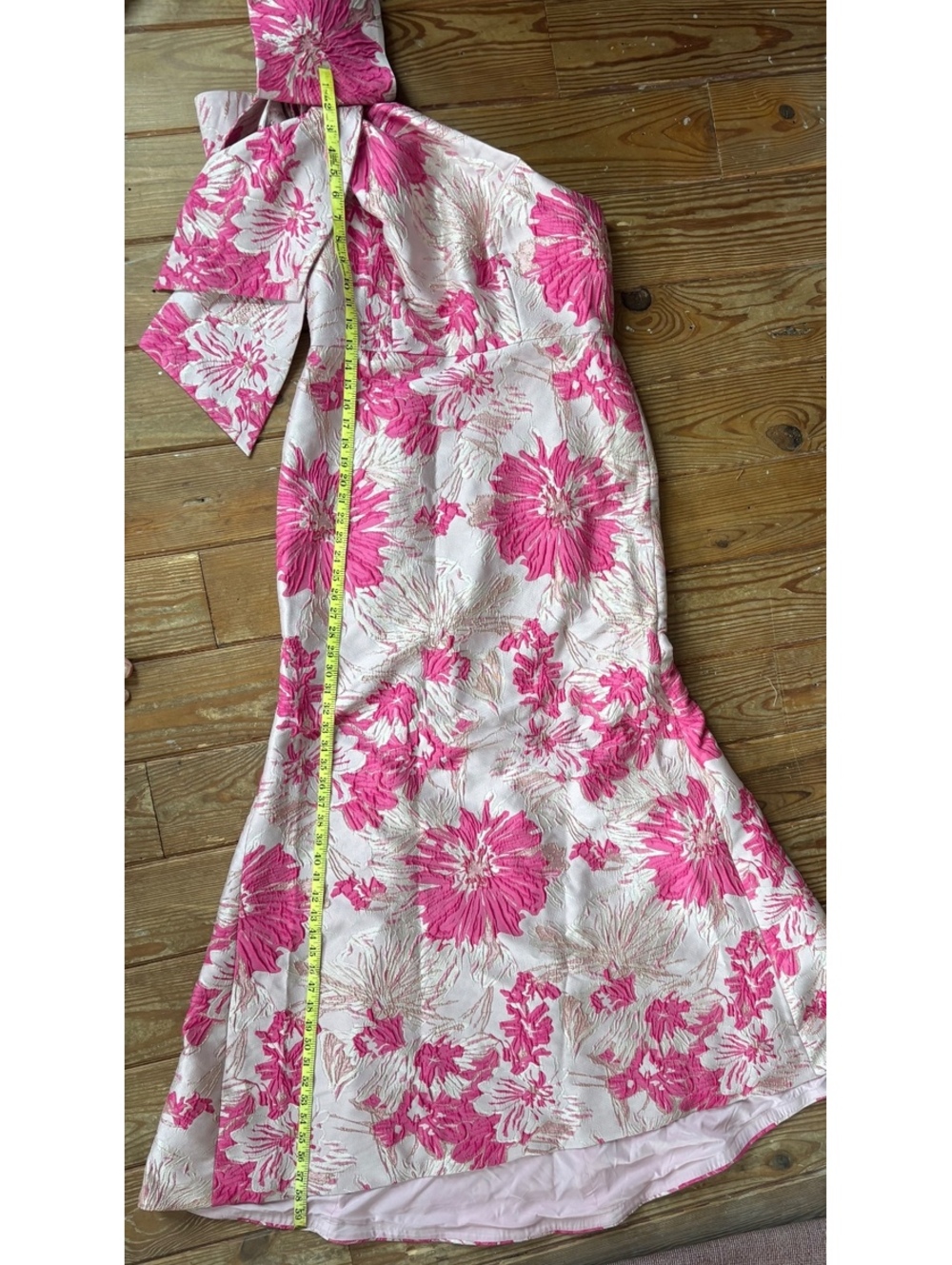 NWT Alfred Sung Leanor Pink Metallic Floral Jacquard One Shoulder Gown 12 - Picture 11 of 11